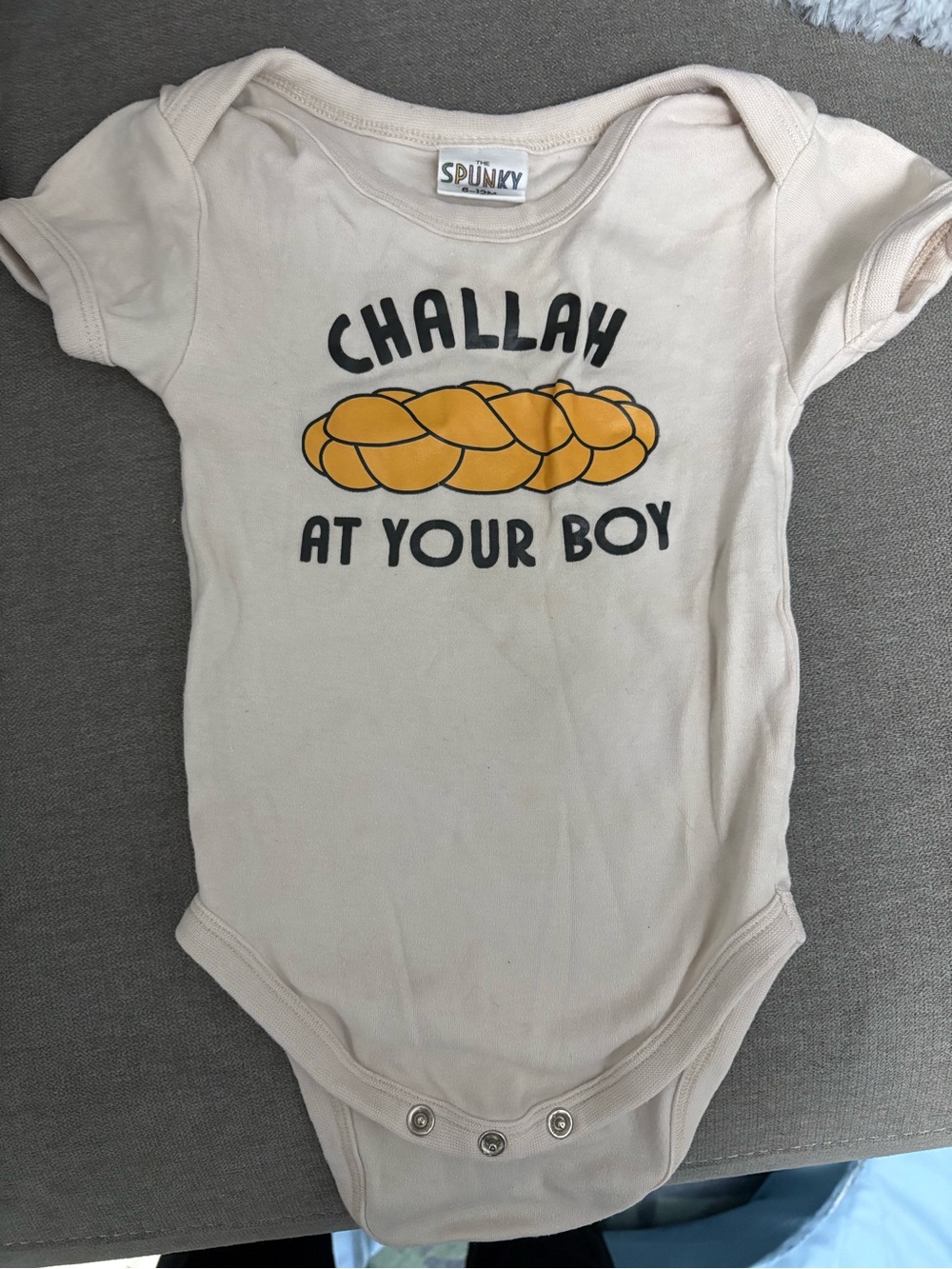 Cream "Challah At Your Boy" One-Piece Bodysuit Jewish baby onesie 6-10 months